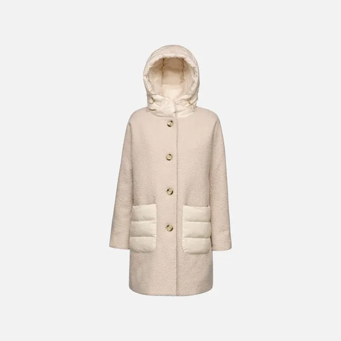 Woman Geox Coats CALITHE WOMAN Moonbeam Long Coat Moonbeam