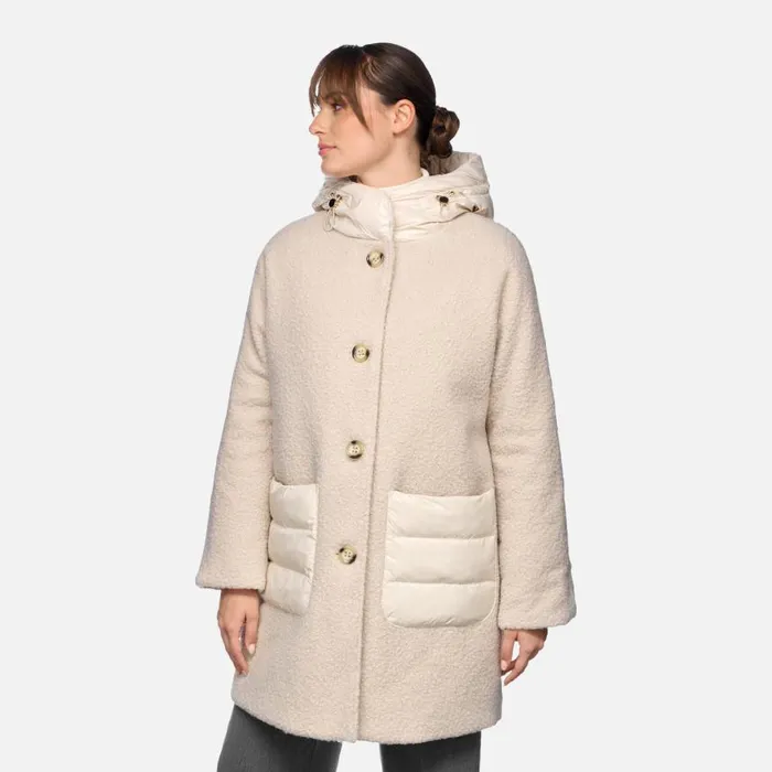 Woman Geox Coats CALITHE WOMAN Moonbeam Long Coat Moonbeam