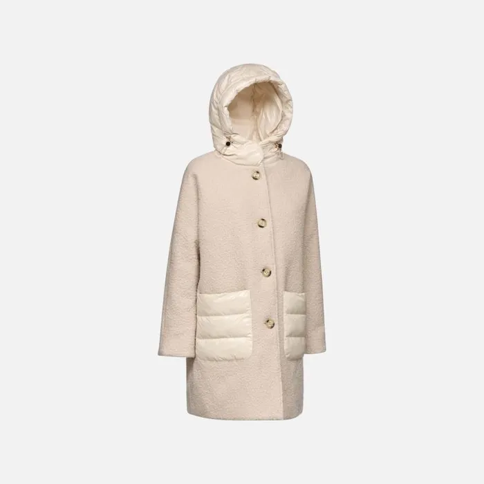 Woman Geox Coats CALITHE WOMAN Moonbeam Long Coat Moonbeam