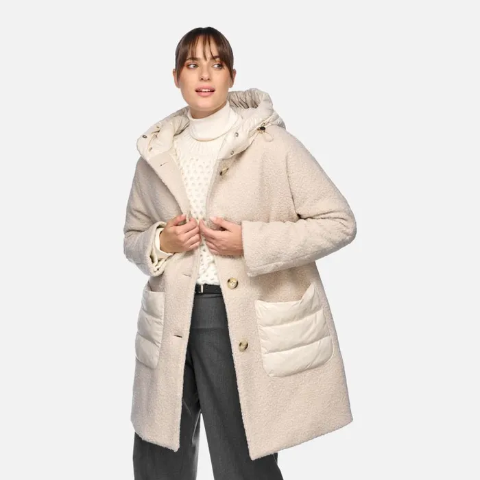 Woman Geox Coats CALITHE WOMAN Moonbeam Long Coat Moonbeam