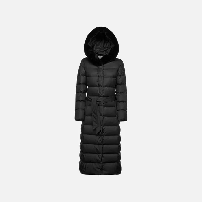 Woman Geox Down Jackets DIAMOND WOMAN Black Fulllength Quilted Coat Black