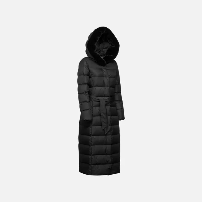 Woman Geox Down Jackets DIAMOND WOMAN Black Fulllength Quilted Coat Black