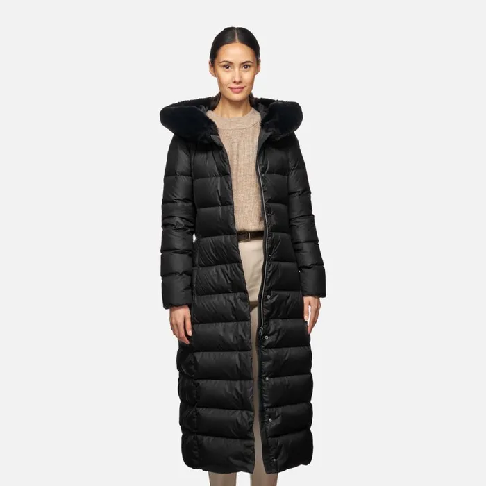 Woman Geox Down Jackets DIAMOND WOMAN Black Fulllength Quilted Coat Black