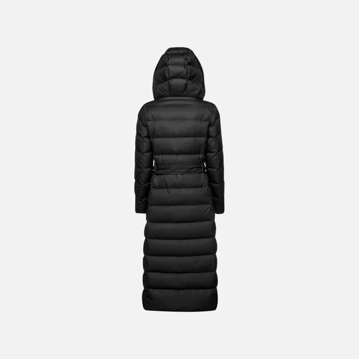 Woman Geox Down Jackets DIAMOND WOMAN Black Fulllength Quilted Coat Black