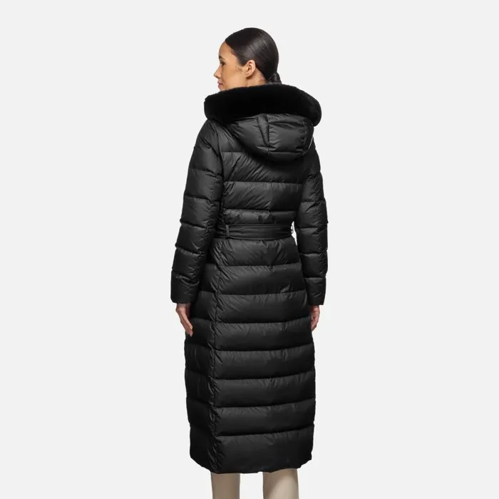 Woman Geox Down Jackets DIAMOND WOMAN Black Fulllength Quilted Coat Black