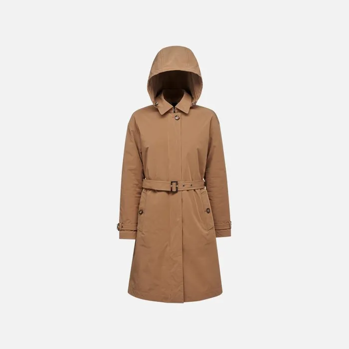 Woman Geox Jackets ANYWECO WOMAN Hazelnut Brown Trench Coat Hazelnut Brown