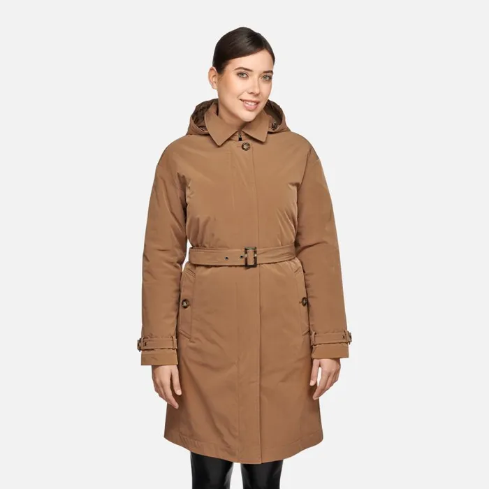 Woman Geox Jackets ANYWECO WOMAN Hazelnut Brown Trench Coat Hazelnut Brown