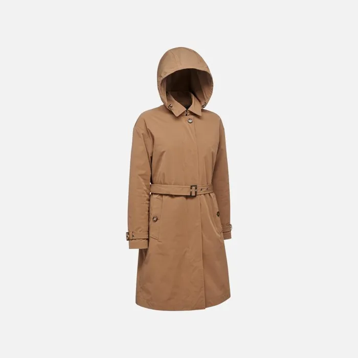 Woman Geox Jackets ANYWECO WOMAN Hazelnut Brown Trench Coat Hazelnut Brown