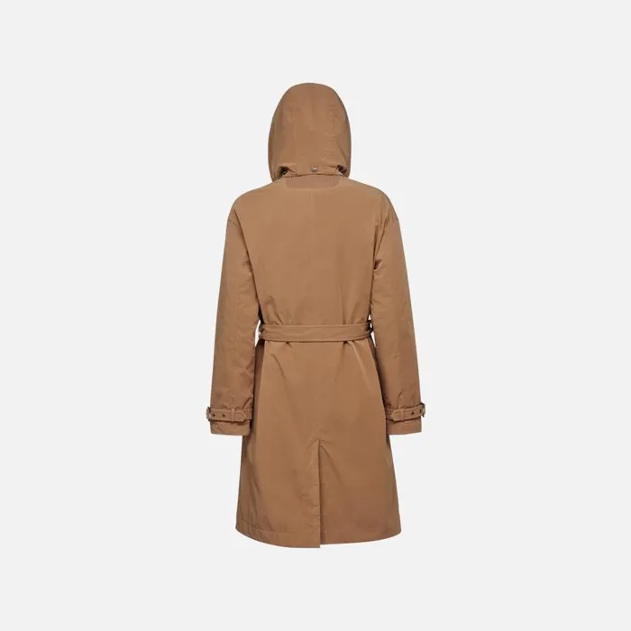 Woman Geox Jackets ANYWECO WOMAN Hazelnut Brown Trench Coat Hazelnut Brown