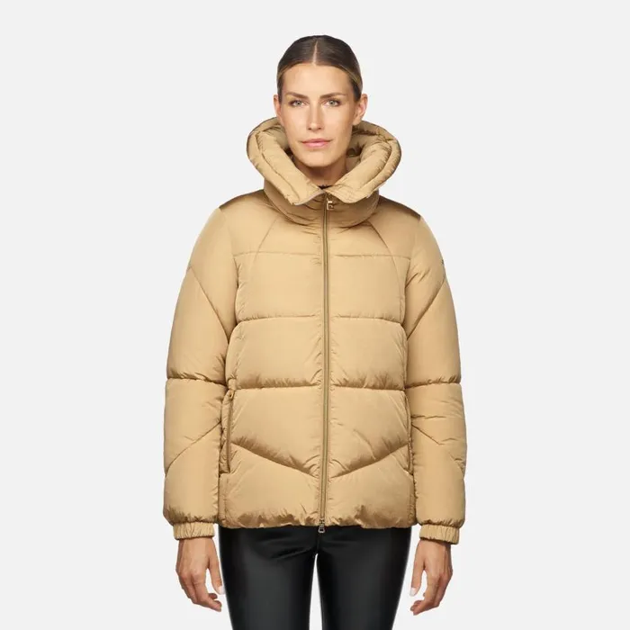 Woman Geox Jackets DAMIANA WOMAN Travertine Quilted Jacket Travertine