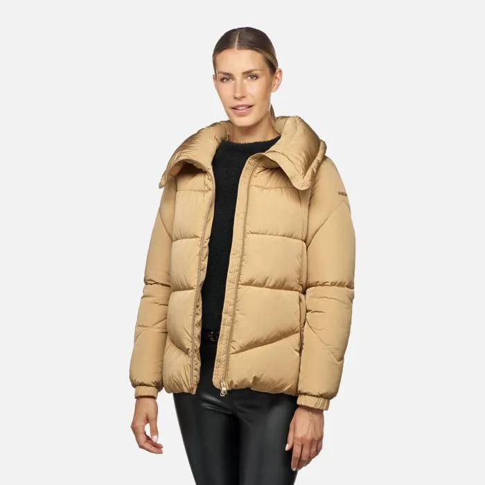 Woman Geox Jackets DAMIANA WOMAN Travertine Quilted Jacket Travertine