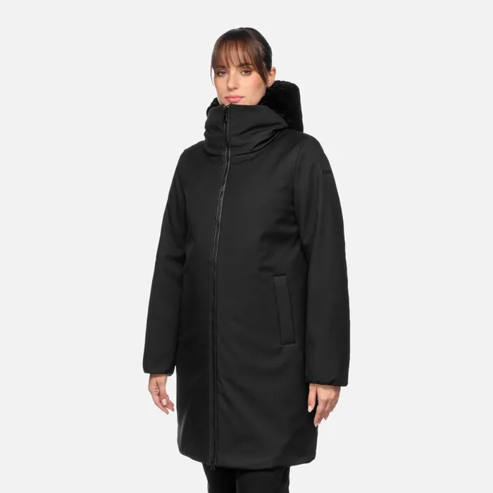 Woman Geox Jackets DESYA WOMAN Black Long Parka Black
