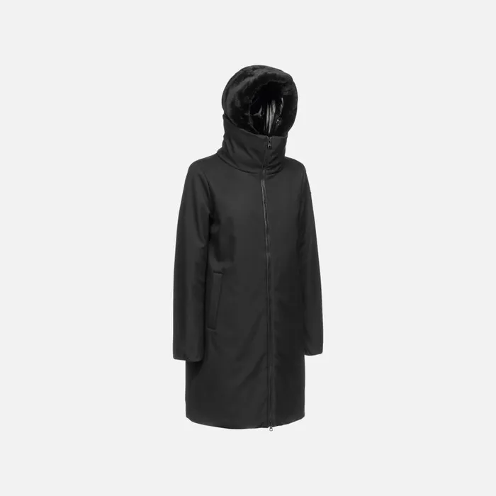 Woman Geox Jackets DESYA WOMAN Black Long Parka Black