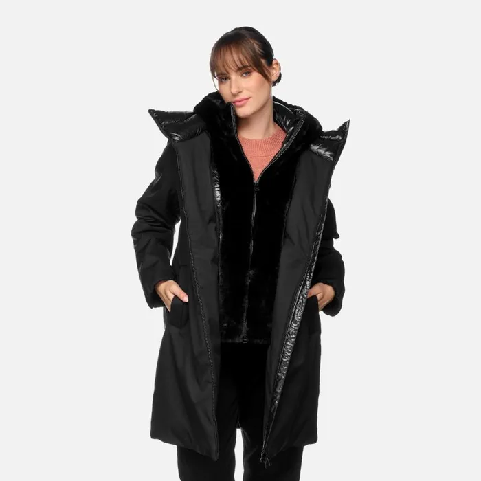 Woman Geox Jackets DESYA WOMAN Black Long Parka Black
