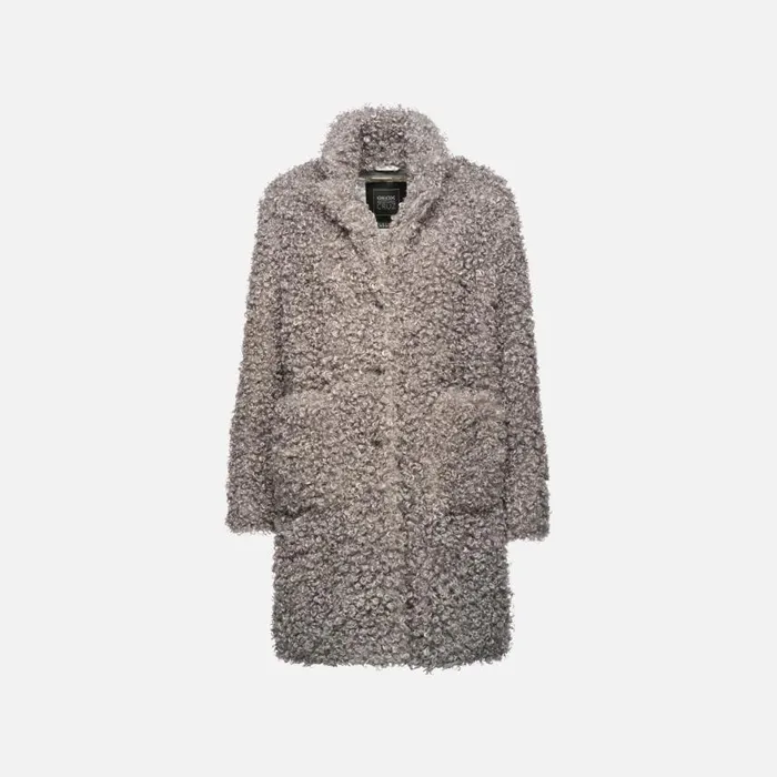 Woman Geox Jackets DIAMOND WOMAN Gray Flannel Long Coat Gray Flannel