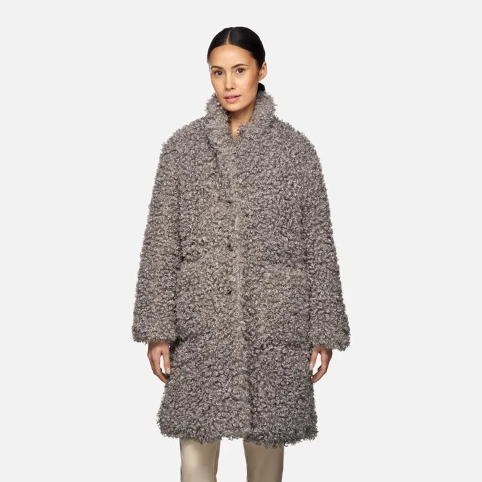 Woman Geox Jackets DIAMOND WOMAN Gray Flannel Long Coat Gray Flannel