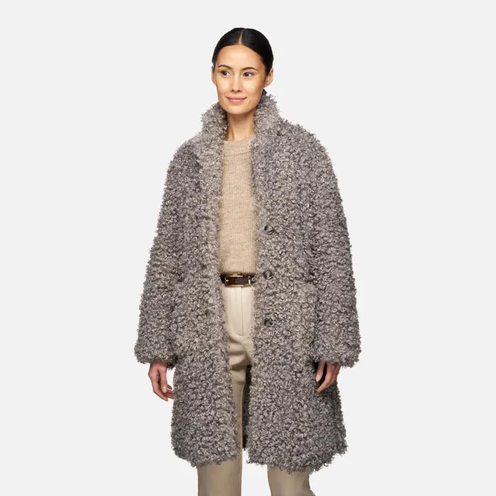 Woman Geox Jackets DIAMOND WOMAN Gray Flannel Long Coat Gray Flannel