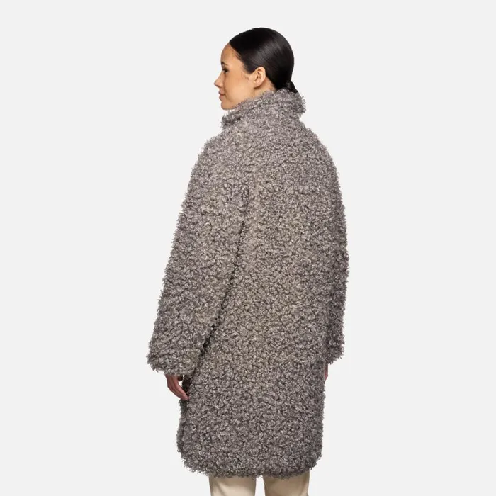 Woman Geox Jackets DIAMOND WOMAN Gray Flannel Long Coat Gray Flannel