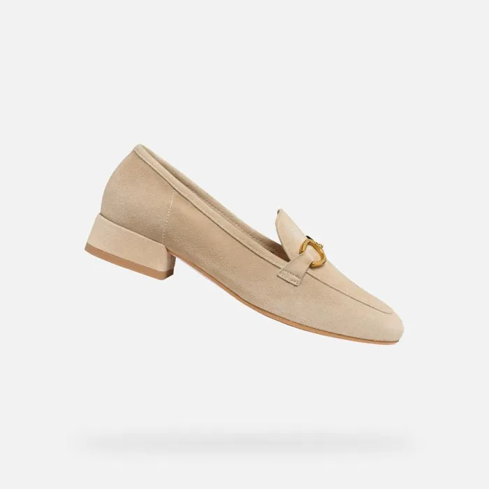 Woman Geox Loafers DHYALMA WOMAN Light Taupe Leather Loafers Light Taupe