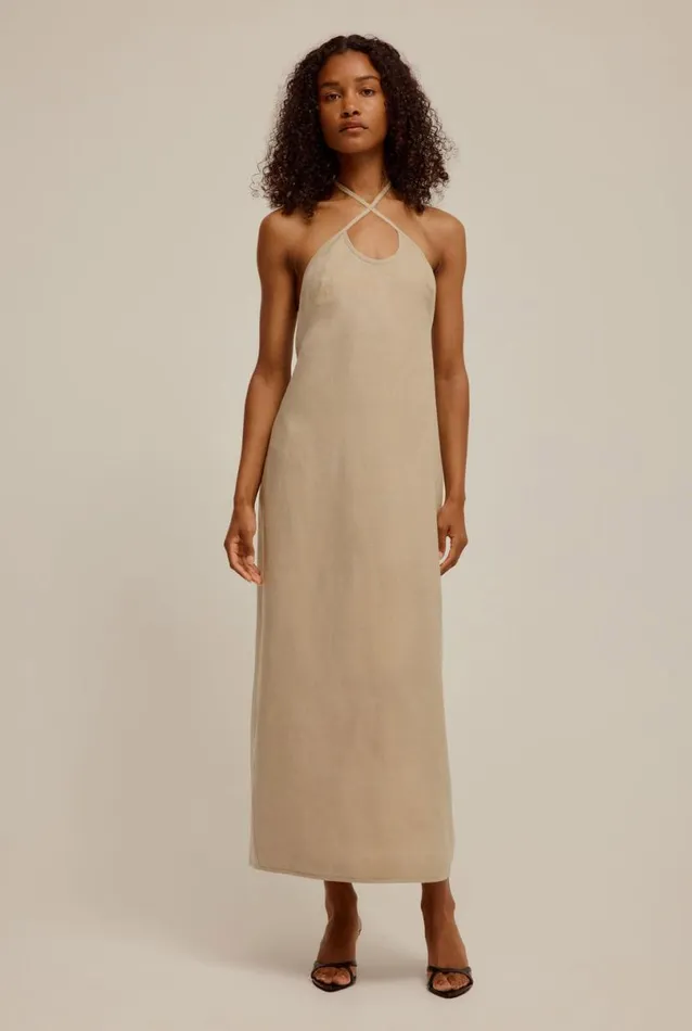 Woman Venroy Dresses Linen Halter Midi Dress