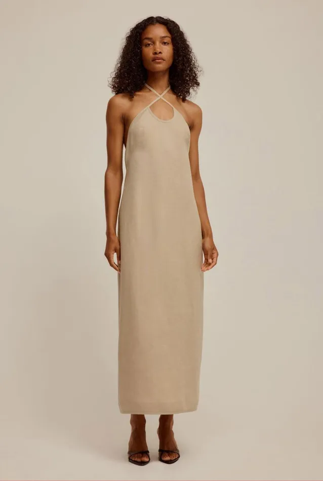 Woman Venroy Dresses Linen Halter Midi Dress