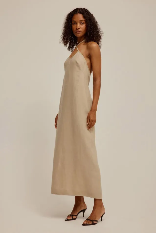 Woman Venroy Dresses Linen Halter Midi Dress