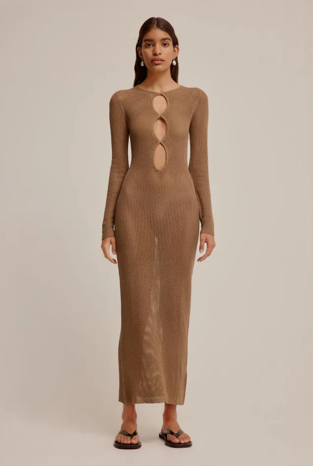 Woman Venroy Knitwear Crochet Knit Cut Out Dress
