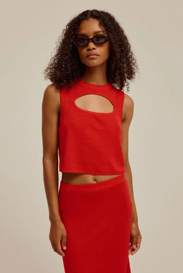 Woman Venroy Knitwear Cut Out Rib Knitted Tank