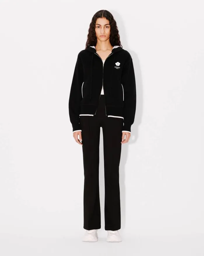 Women 039Boke 20039 Embroidered Zipped Hoodie In Wool And Cotton Black Kenzo Sweatshirts And Hoodies