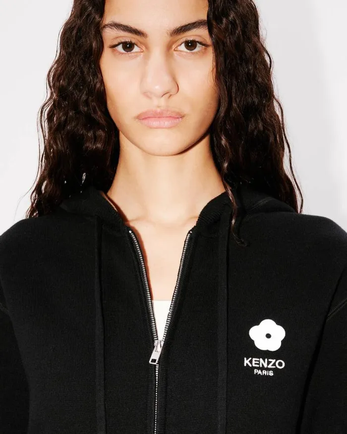 Women 039Boke 20039 Embroidered Zipped Hoodie In Wool And Cotton Black Kenzo Sweatshirts And Hoodies