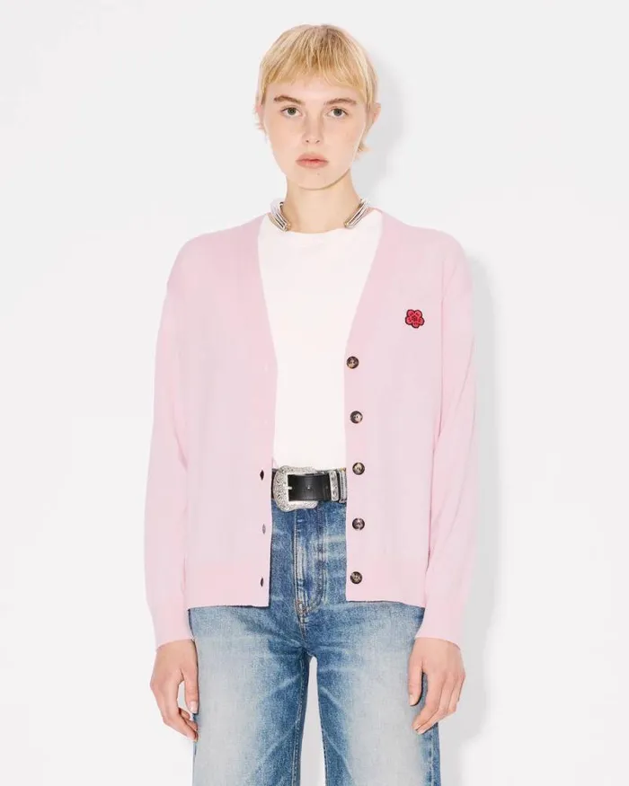 Women 039Boke Flower039 Embroidered Vneck Cardigan In Wool Faded Pink Kenzo Sweaters And Cardigans