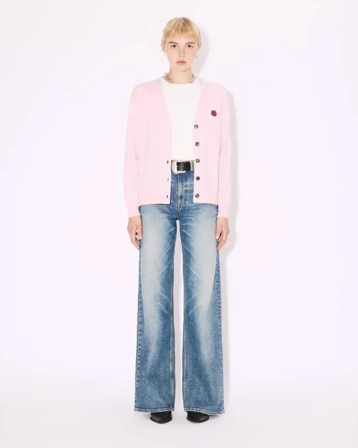 Women 039Boke Flower039 Embroidered Vneck Cardigan In Wool Faded Pink Kenzo Sweaters And Cardigans