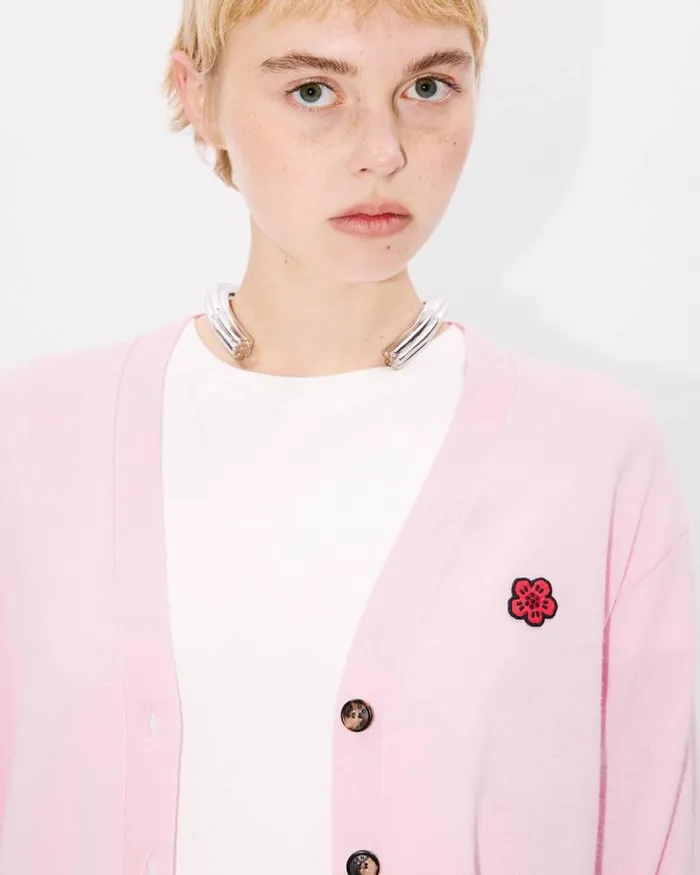 Women 039Boke Flower039 Embroidered Vneck Cardigan In Wool Faded Pink Kenzo Sweaters And Cardigans