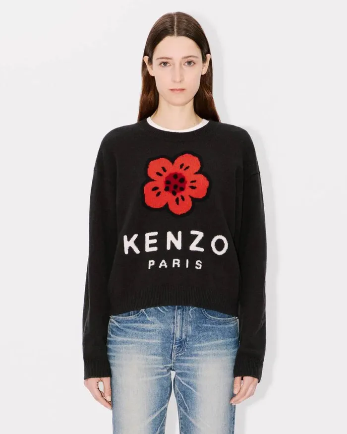 Women 039Boke Flower039 Jumper In Wool Black Kenzo Sweaters And Cardigans
