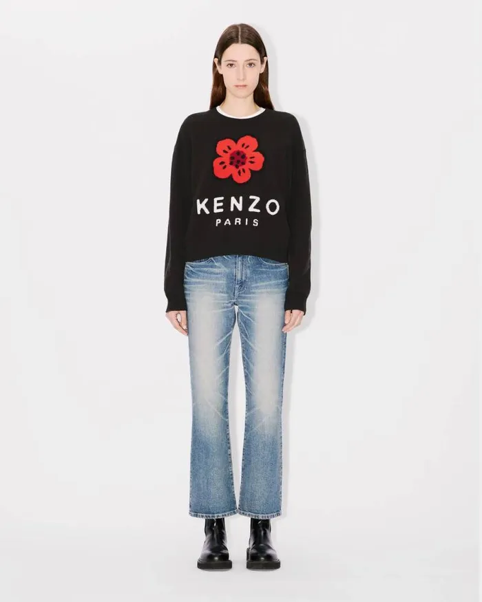 Women 039Boke Flower039 Jumper In Wool Black Kenzo Sweaters And Cardigans