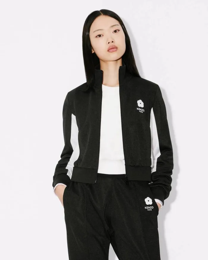 Women 039Boke Flower 20039 Embroidered Fitted Jacket Black Kenzo Sweatshirts And Hoodies