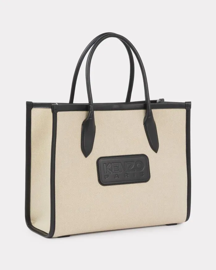 Women 039KENZO 18039 Large Tote Bag In Canvas And Leather Black Kenzo Bags