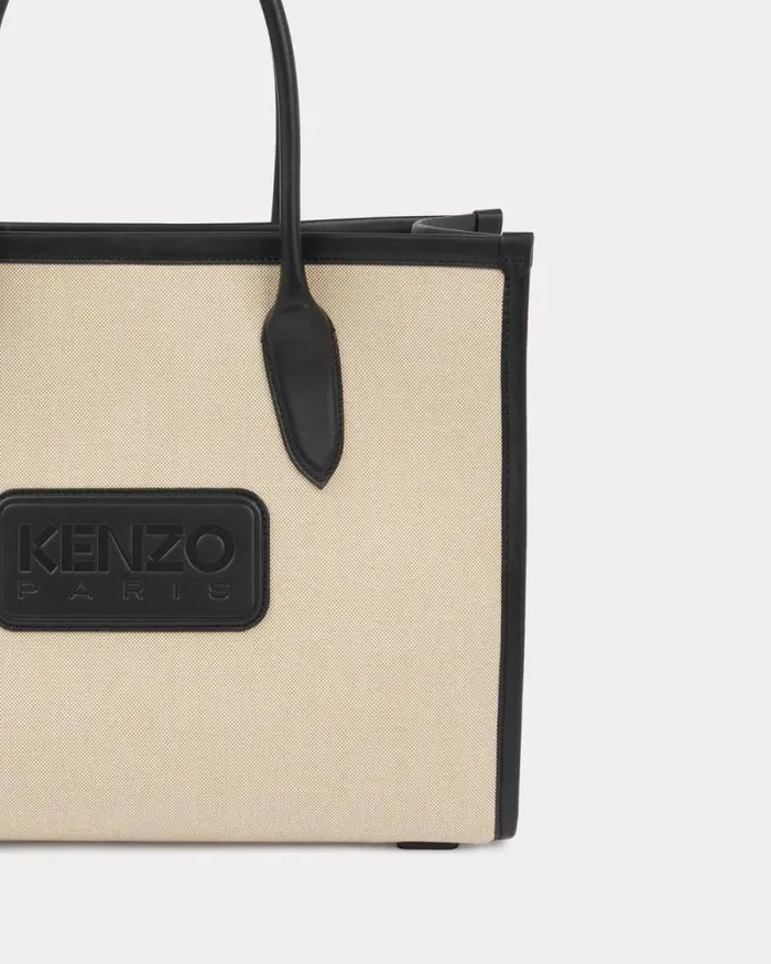 Women 039KENZO 18039 Large Tote Bag In Canvas And Leather Black Kenzo Bags