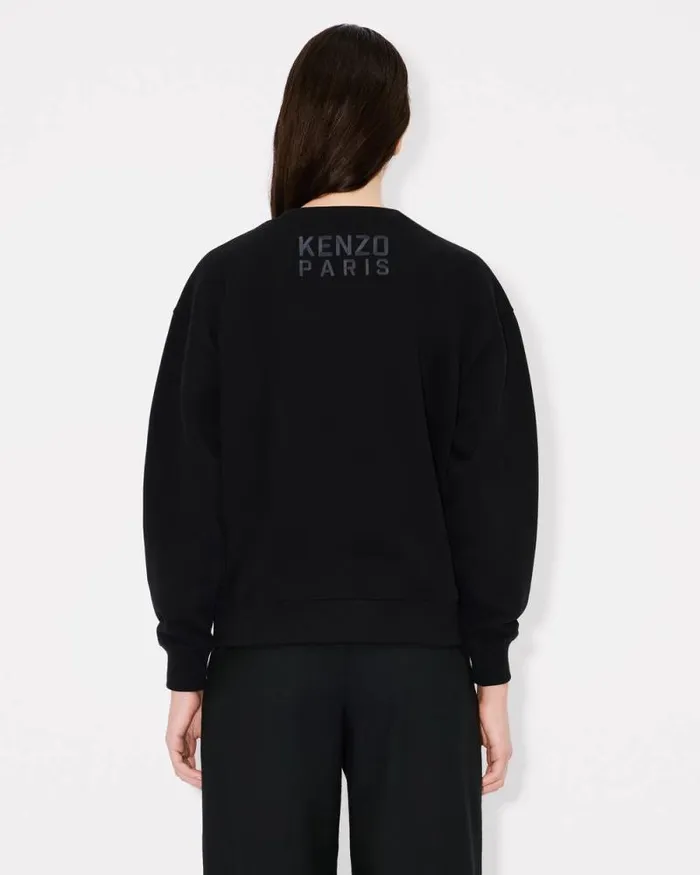 Women 039KENZO Happy Tiger039 Embroidered Sweatshirt In Cotton Black Kenzo Sweatshirts And Hoodies