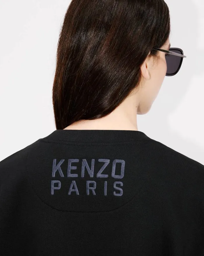Women 039KENZO Happy Tiger039 Embroidered Sweatshirt In Cotton Black Kenzo Sweatshirts And Hoodies