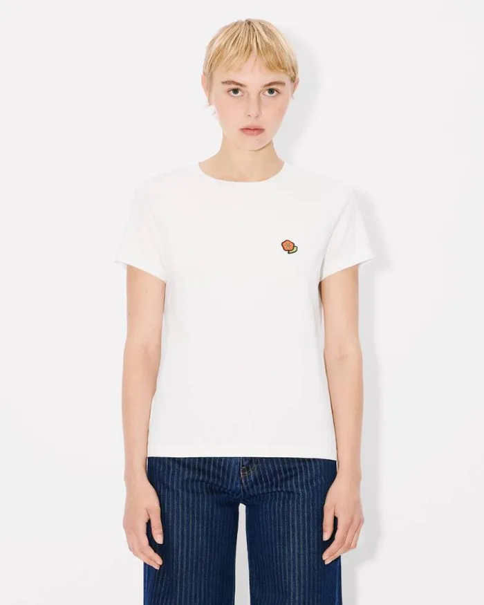 Women 039KENZO Pop039 Embroidered Cotton Tshirt Off White Kenzo Tshirts And Polos