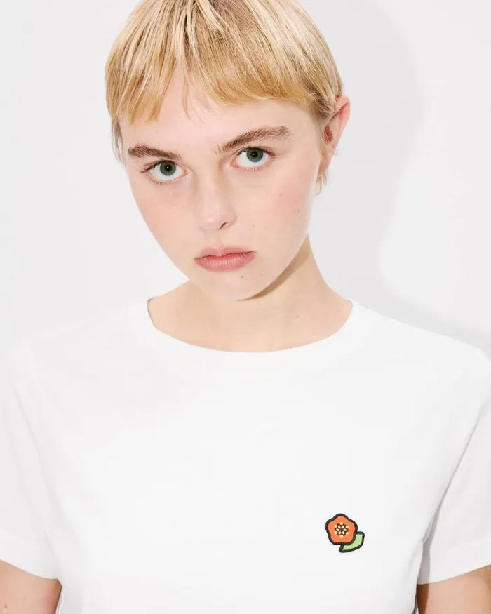 Women 039KENZO Pop039 Embroidered Cotton Tshirt Off White Kenzo Tshirts And Polos