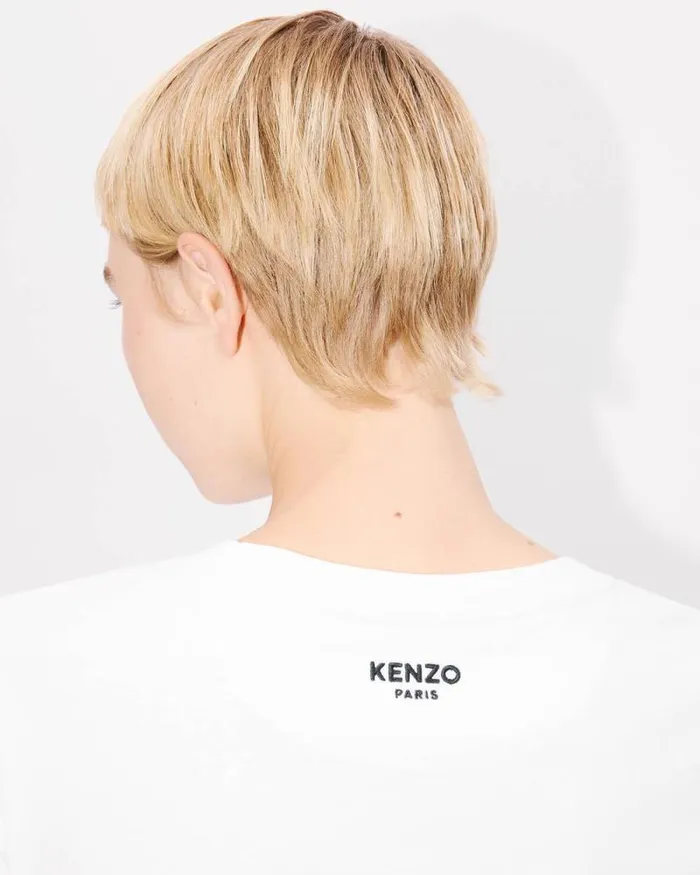 Women 039KENZO Pop039 Embroidered Cotton Tshirt Off White Kenzo Tshirts And Polos