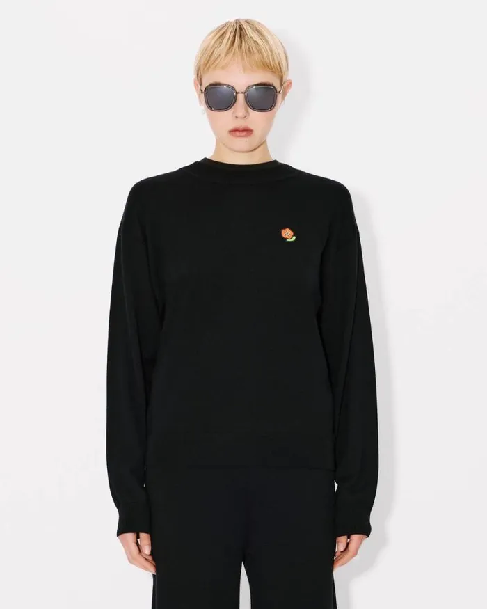 Women 039KENZO Pop039 Embroidered Jumper In Merino Wool Black Kenzo Sweaters And Cardigans