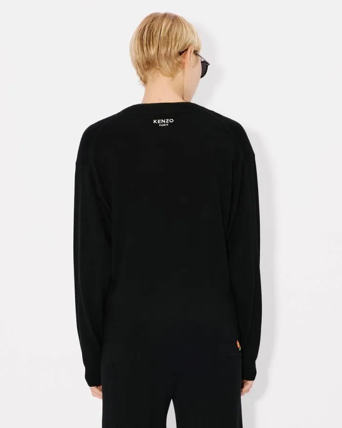 Women 039KENZO Pop039 Embroidered Jumper In Merino Wool Black Kenzo Sweaters And Cardigans