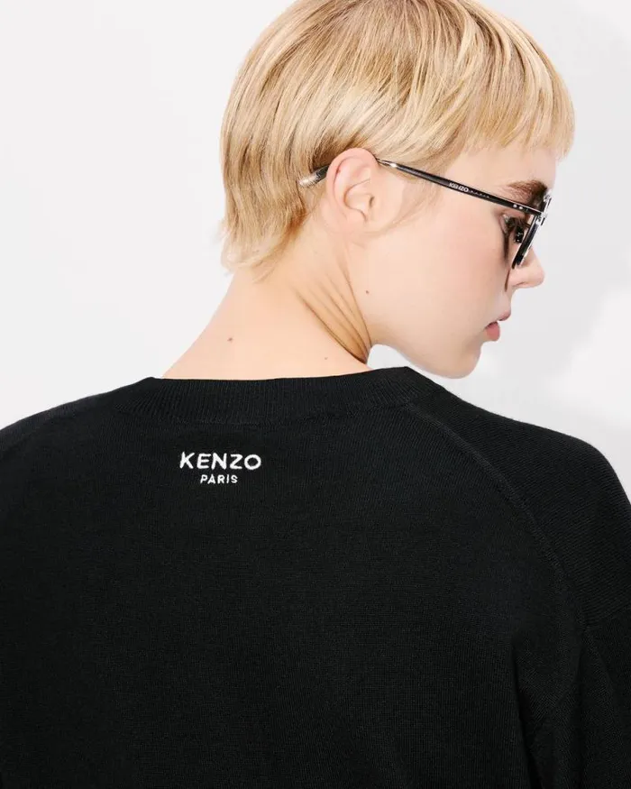 Women 039KENZO Pop039 Embroidered Jumper In Merino Wool Black Kenzo Sweaters And Cardigans