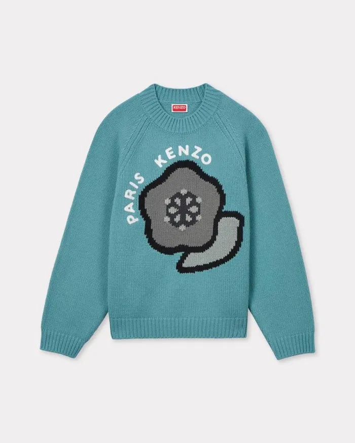 Women 039KENZO Pop039 Jumper In Wool And Cotton Aqua Kenzo Sweaters And Cardigans