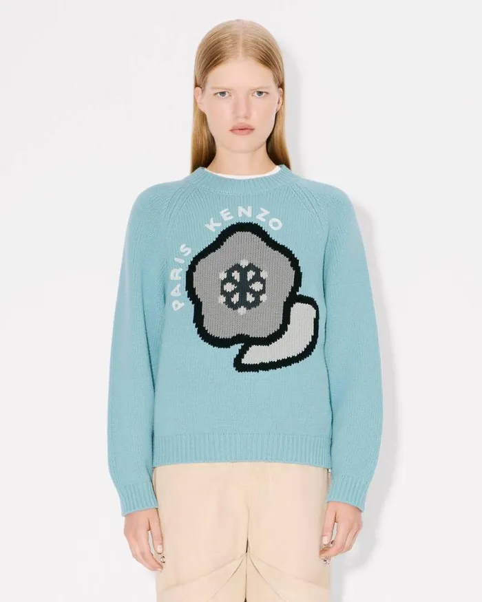 Women 039KENZO Pop039 Jumper In Wool And Cotton Aqua Kenzo Sweaters And Cardigans
