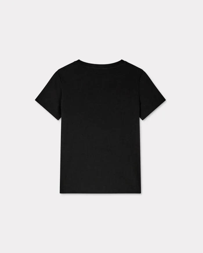 Women 039KENZO Star Tiger039 Embroidered Tshirt In Cotton Black Kenzo Tshirts And Polos