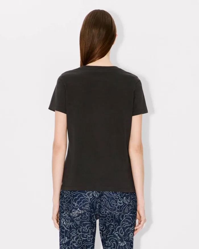 Women 039KENZO Star Tiger039 Embroidered Tshirt In Cotton Black Kenzo Tshirts And Polos